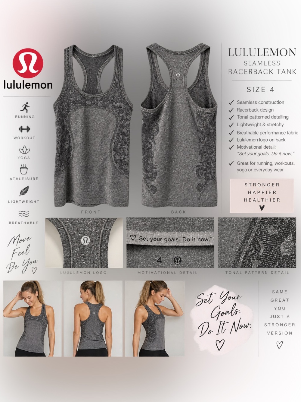 lululemon athletica Seamless Racerback Tank - Charcoal